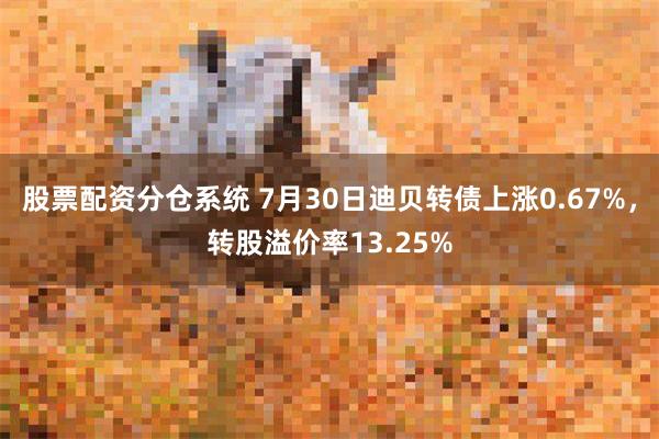 股票配资分仓系统 7月30日迪贝转债上涨0.67%，转股溢价率13.25%