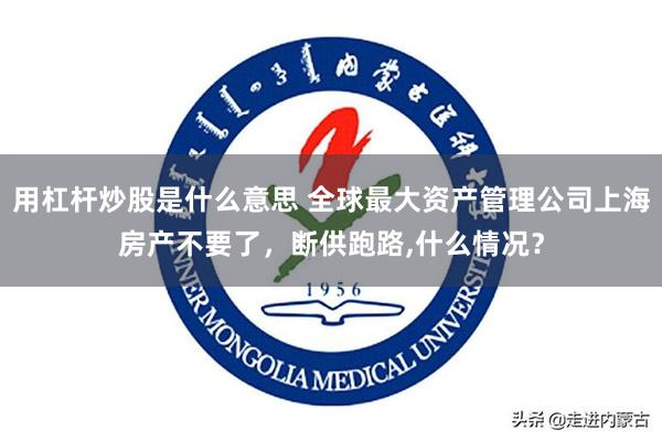 用杠杆炒股是什么意思 全球最大资产管理公司上海房产不要了，断供跑路,什么情况？